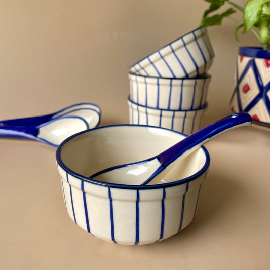 Blue stripes soup bowl- Set of 4