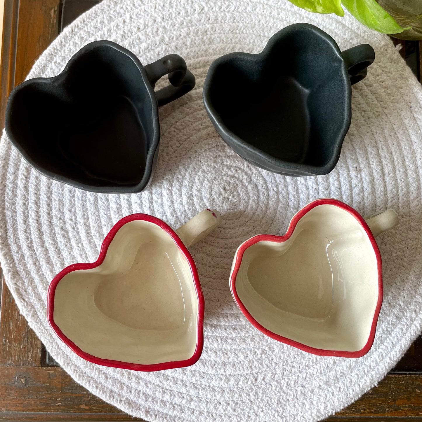 Shape of heart mug combo (red hearts & black) Set of 2