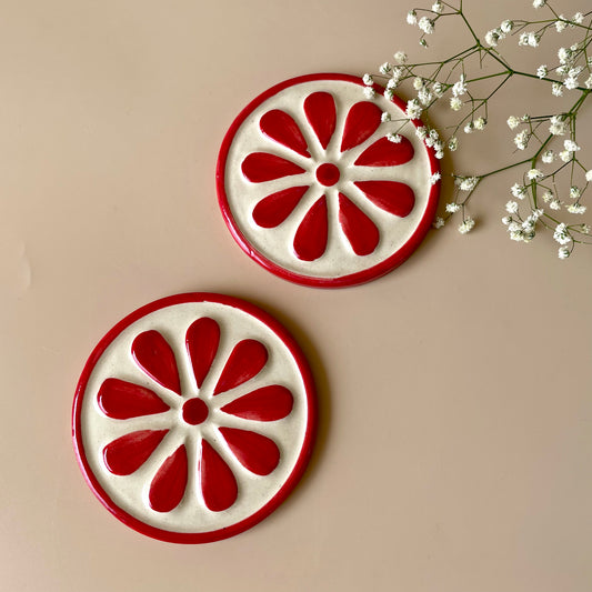 Zesty lemon coaster set Red (set of two)