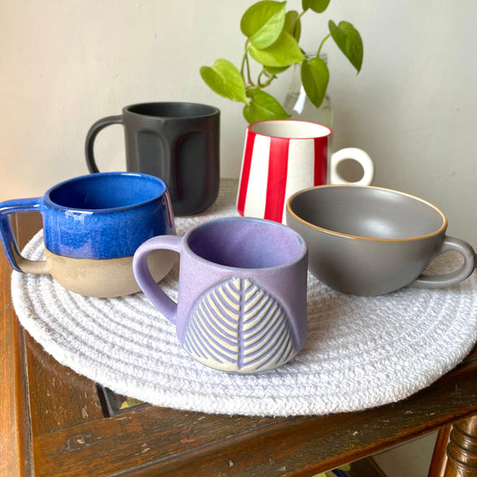 Set of 5 mugs- contrast colours