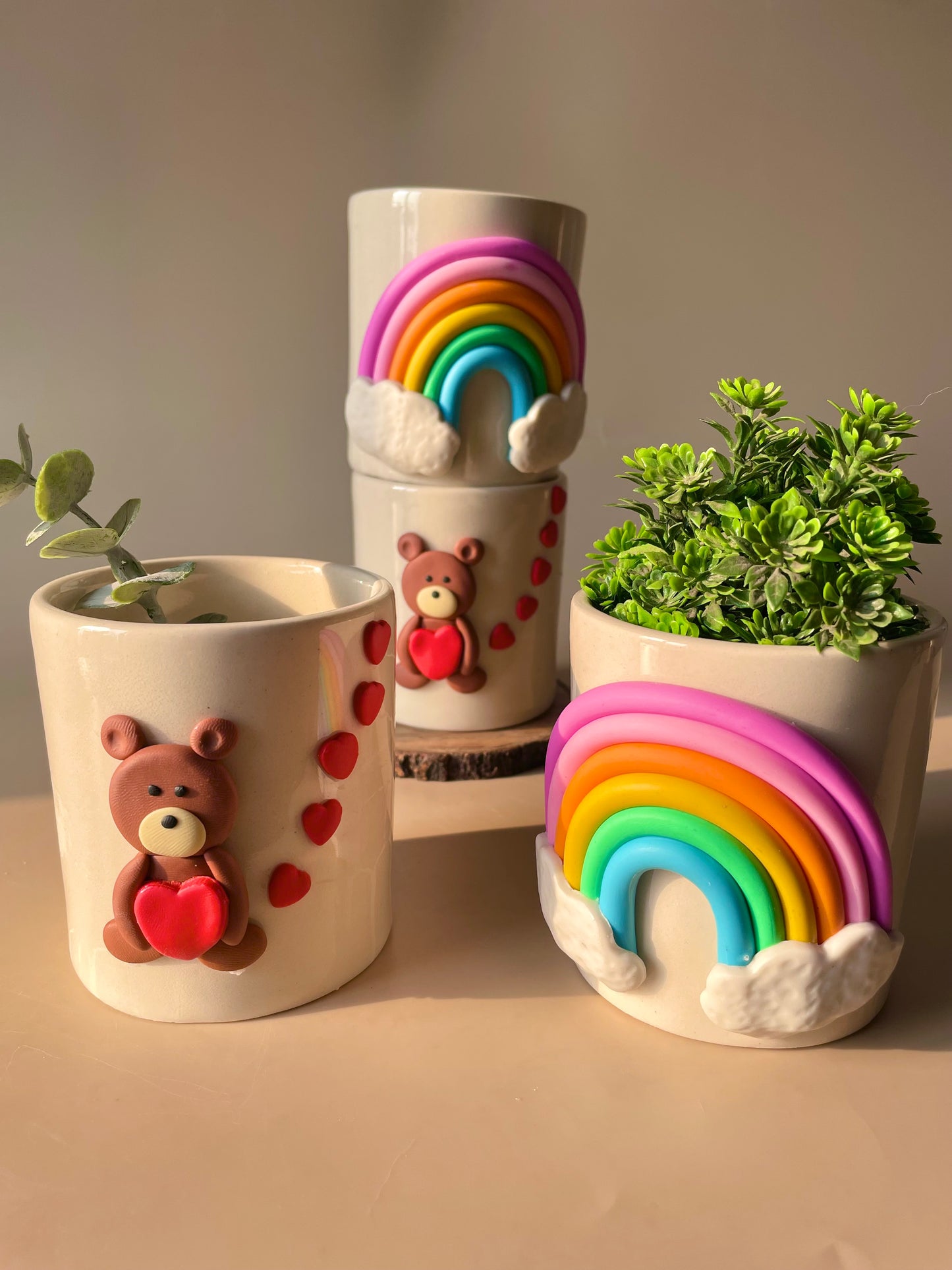 Set of 2 planters (Teddy & Rainbow)