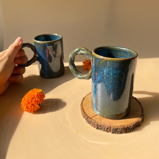 Gratitude mug with braided handle Blue