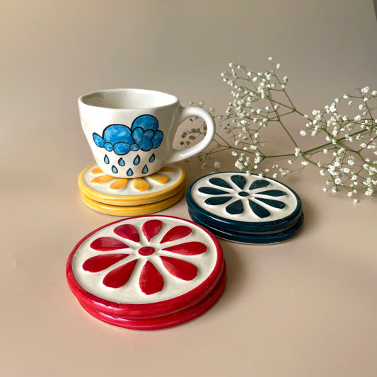 Zesty lemon ceramic coaster set (set of three)