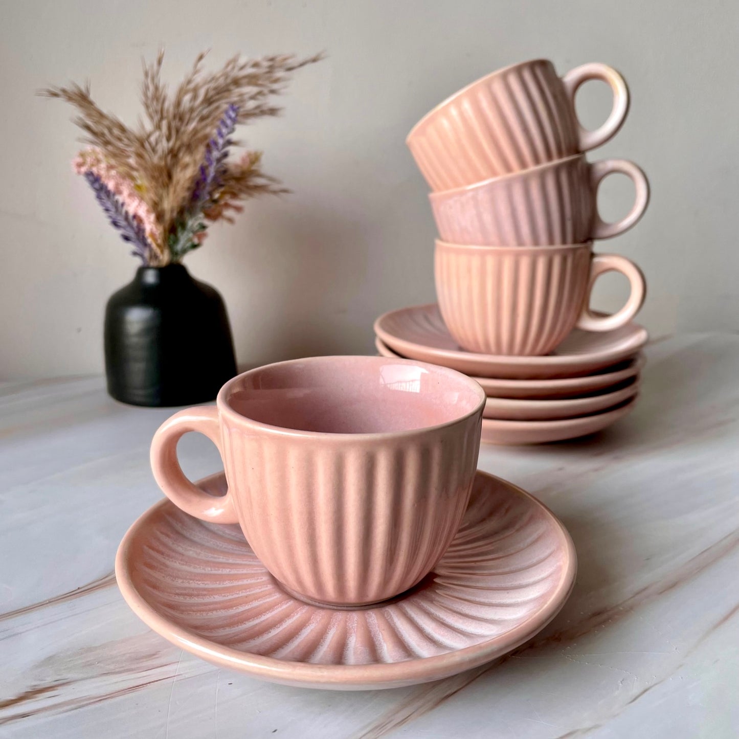 Pink cup saucer